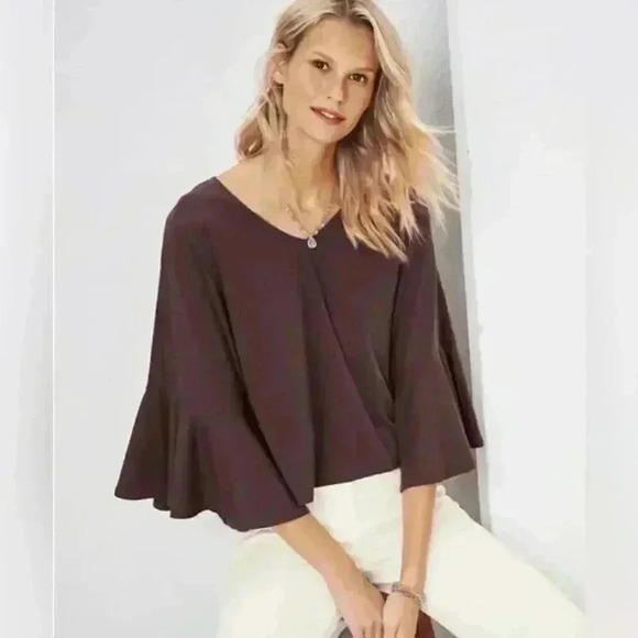 GARNET HILL Women's Bell-Sleeve Knit Top Black Size Large - Picture 1 of 6